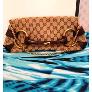 Gucci Tom Ford GG Monogram and Leather Horsebit Clutch Shoulder Bag